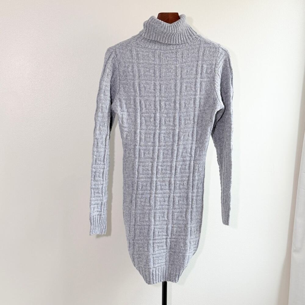 Gray Cable-Knit Turtleneck Sweater Dress women small preppy academia refined